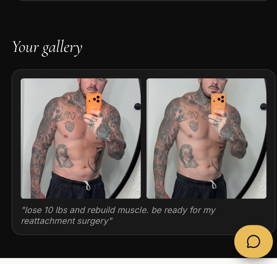 The Future You feature inside the Forget The Gym app: goal input, generation button, and a personal gallery.